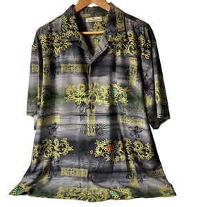 Tommy Bahamas Hawaiian gray shirt silk dragon floral Men XL